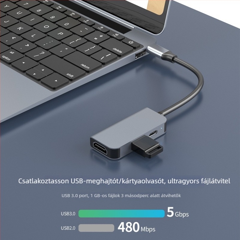 Új mini USB-C laptop dokkoló – 3 az 1-ben, HDMI 4K