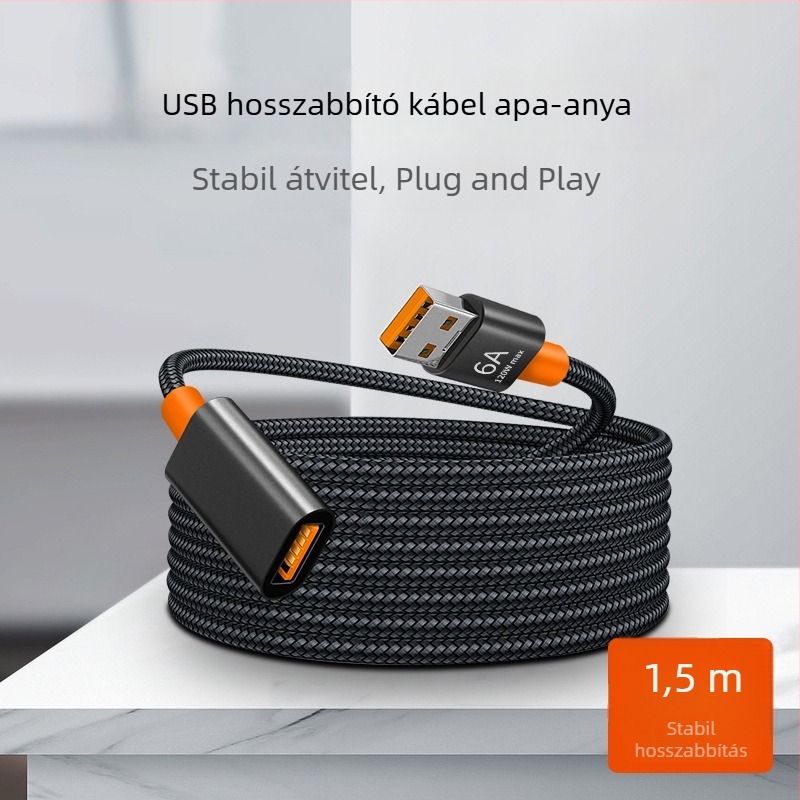 USB 2.0 hosszabbító kábel, A-male to A-female, 150 cm hosszú, billentyűzethez, egérhez és USB flash meghajtóhoz
