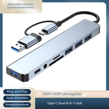 Type-C kétfejes 8-in-1 dokkoló állomás USB hub kártyaolvasóval