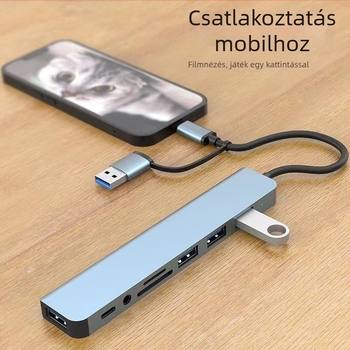 Type-C kétfejes 8-in-1 dokkoló állomás USB hub kártyaolvasóval