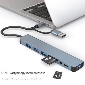 Type-C kétfejes 8-in-1 dokkoló állomás USB hub kártyaolvasóval