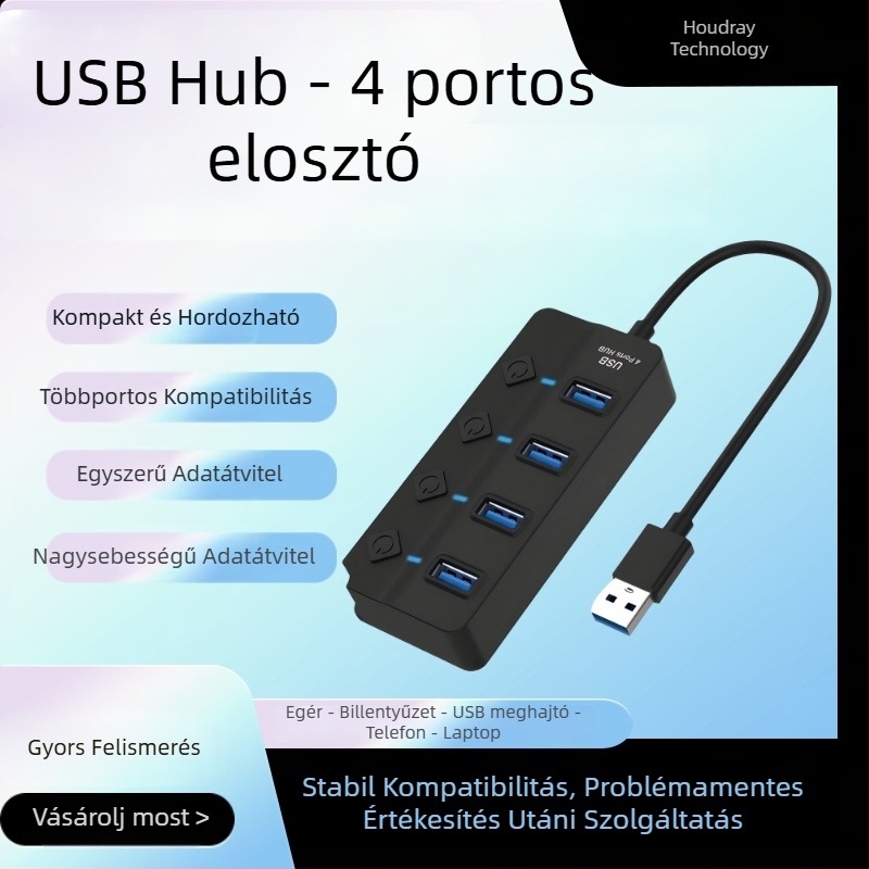 4-portos USB hub, dokkoló állomás, külső többfunkciós interfész