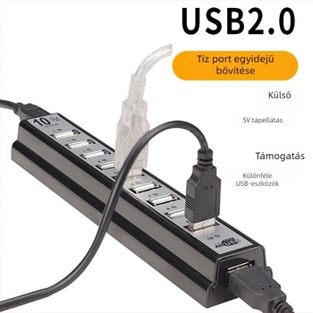 USB 2.0 10-portos hub, 1-től 10-ig kiterjesztő