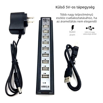 USB 2.0 10-portos hub, 1-től 10-ig kiterjesztő