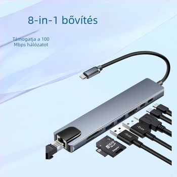Type-C 8-in-1 dokkoló USB, HDMI, Ethernet RJ45 és SD/TF kártyaolvasóval