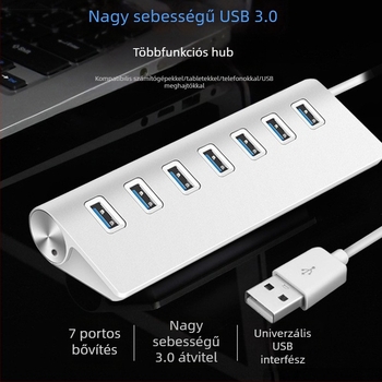 7 portos USB 3.0 hub alumíniumötvözetből
