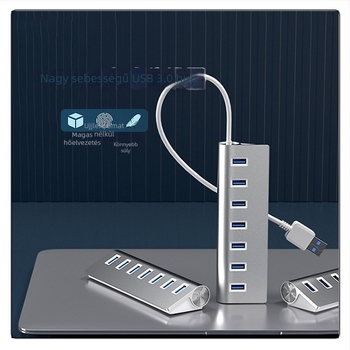 7 portos USB 3.0 hub alumíniumötvözetből