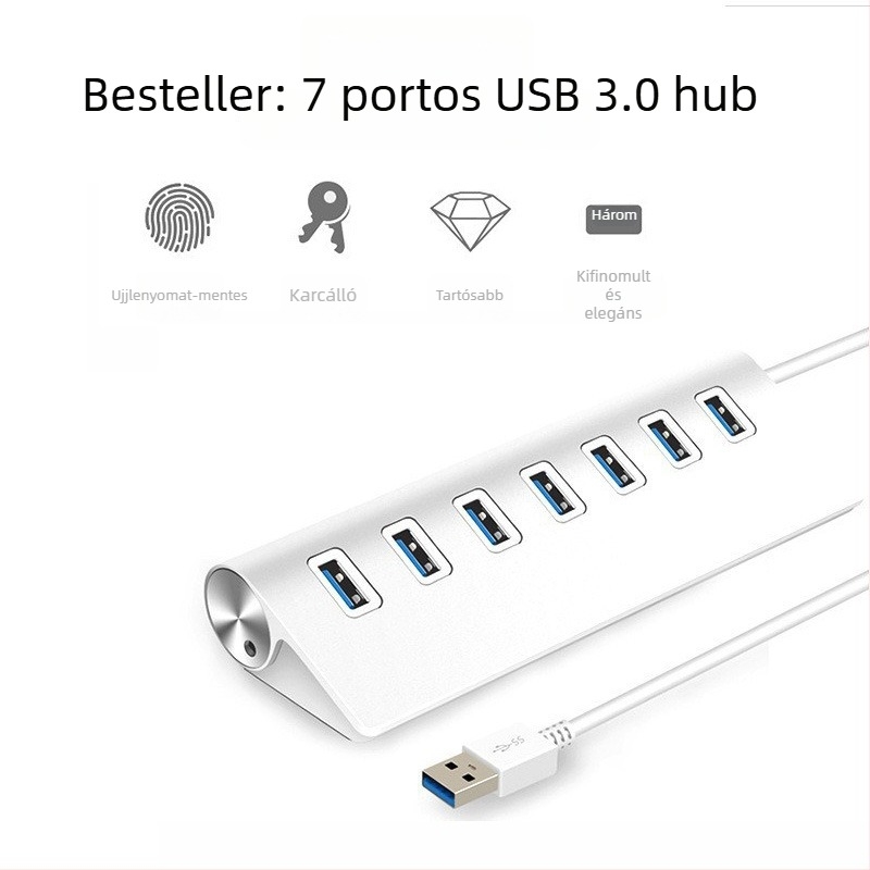7 portos USB 3.0 hub alumíniumötvözetből