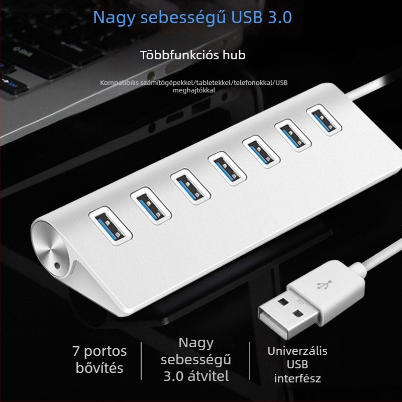 7 portos USB 3.0 hub alumíniumötvözetből