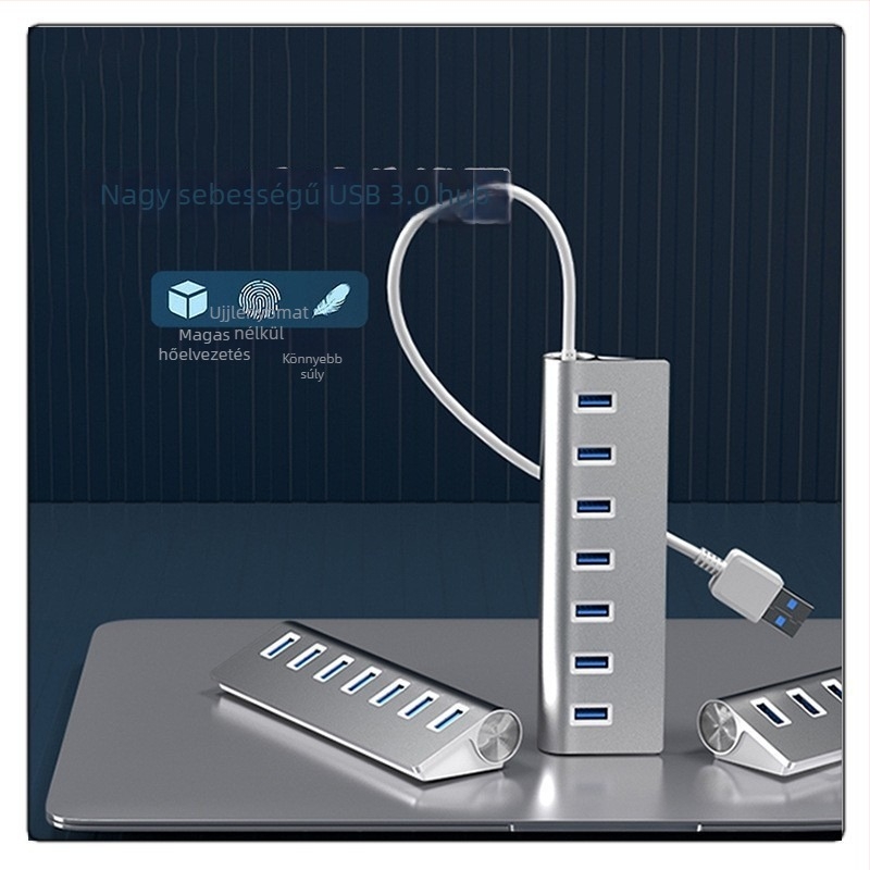 7 portos USB 3.0 hub alumíniumötvözetből