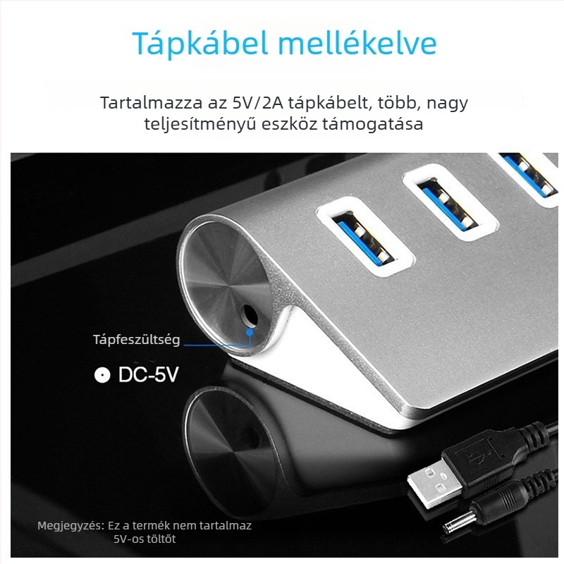 7 portos USB 3.0 hub alumíniumötvözetből