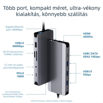 Lian youchuang C12202A 12 az 1-ben merevlemez tok USB 3.2 Gen2 dokkolóállomás, 10 Gbps