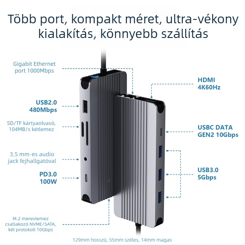 Lian youchuang C12202A 12 az 1-ben merevlemez tok USB 3.2 Gen2 dokkolóállomás, 10 Gbps