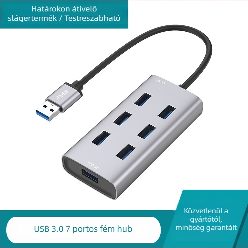 Willies USB 3.0 7-portos hub, alumínium bővítő dokkoló, USB-s buszos tápellátás nélküli, modell 8108