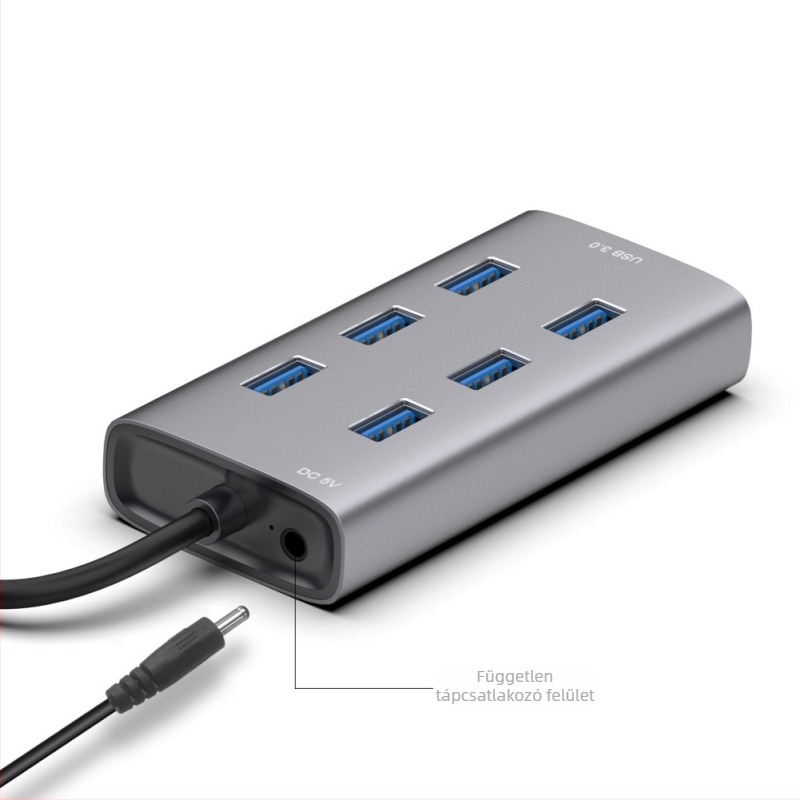 Willies USB 3.0 7-portos hub, alumínium bővítő dokkoló, USB-s buszos tápellátás nélküli, modell 8108