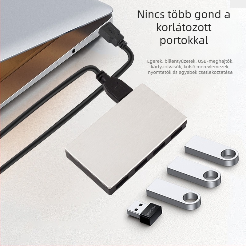 4-portos USB hub műanyag burkolattal, USB-C csatlakozó, 5 Gbps adatátviteli sebesség