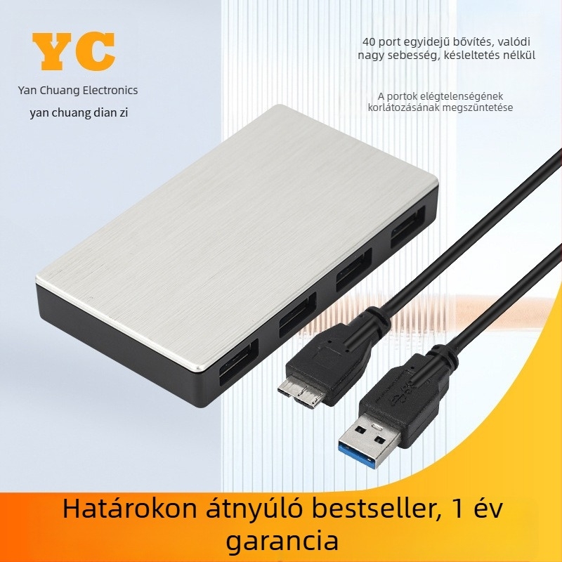 4-portos USB hub műanyag burkolattal, USB-C csatlakozó, 5 Gbps adatátviteli sebesség
