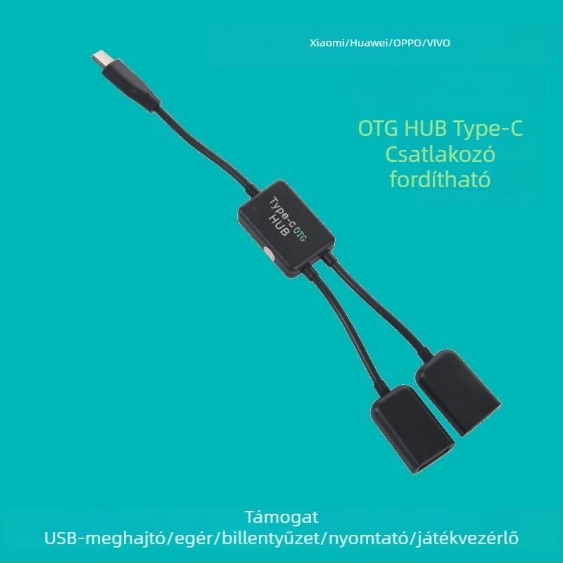 USB-C hub GT-1019, OTG 3.1, 1–2 elosztó, USB bővítő dokk, külső tápegység nélkül, átviteli sebesség kb. 60 Mb/s