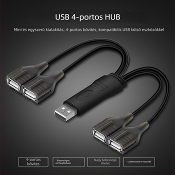 Autós USB hub, 4 port, USB 2.0, 480 Mbps, 0,2 m kábel, külső táp nélkül