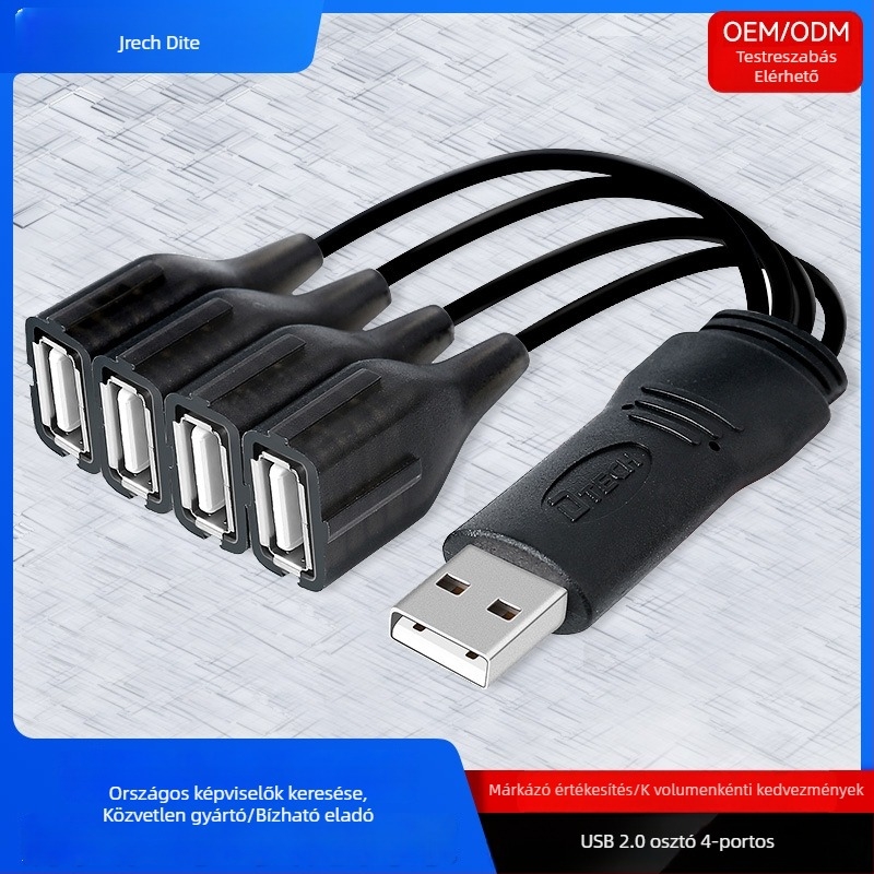 Autós USB hub, 4 port, USB 2.0, 480 Mbps, 0,2 m kábel, külső táp nélkül