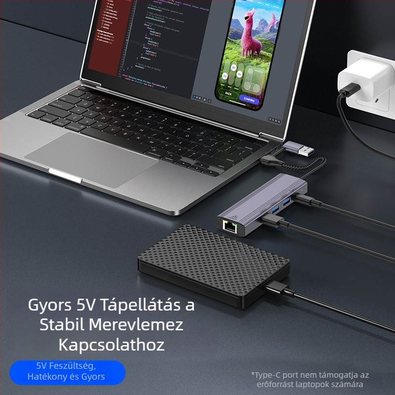 USB 3.2 Gen2 6-portos USB hub, 5 Gbps, USB-n keresztüli tápellátás, modell T513