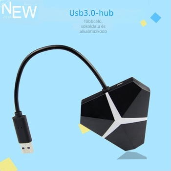 Háromszögletű USB 3.0-s 4-portos hub külső tápegységgel, 5 Gbps, 20 cm kábel