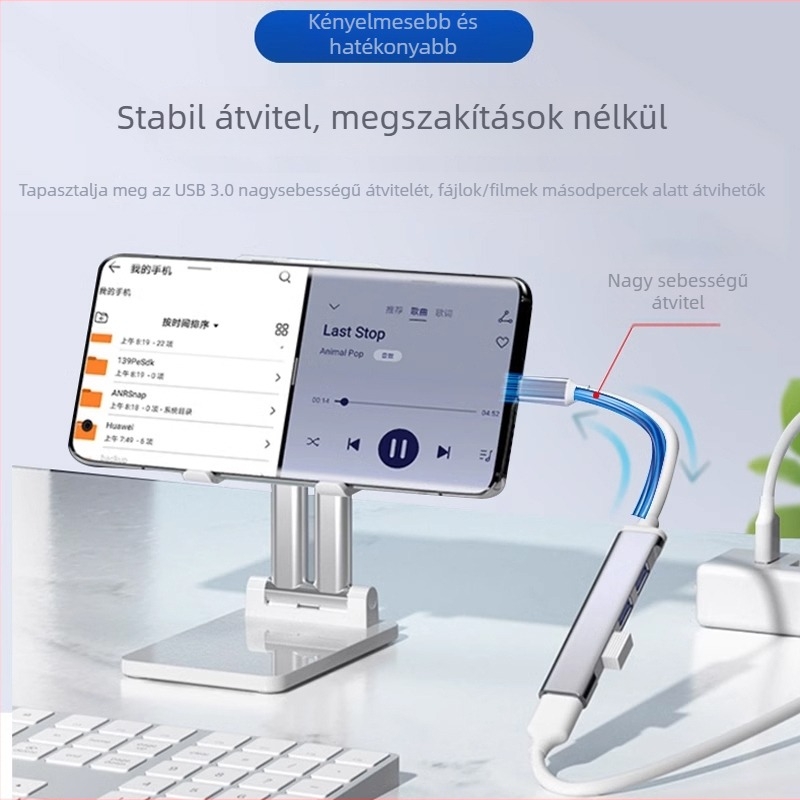 USB 3.0 hub USB-C dokkoló állomás asztali számítógéphez, laptophoz, okostelefonhoz és tablethez — billentyűzet-támogatás