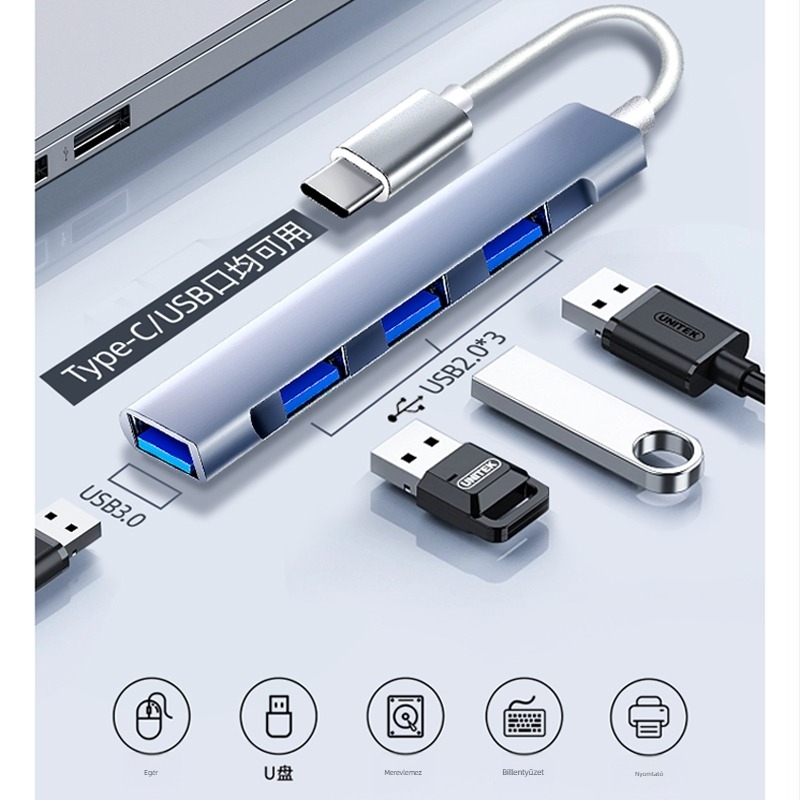 USB 3.0 hub USB-C dokkoló állomás asztali számítógéphez, laptophoz, okostelefonhoz és tablethez — billentyűzet-támogatás
