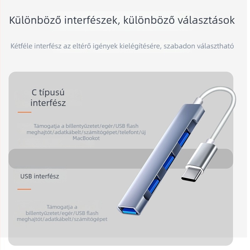 USB 3.0 hub USB-C dokkoló állomás asztali számítógéphez, laptophoz, okostelefonhoz és tablethez — billentyűzet-támogatás