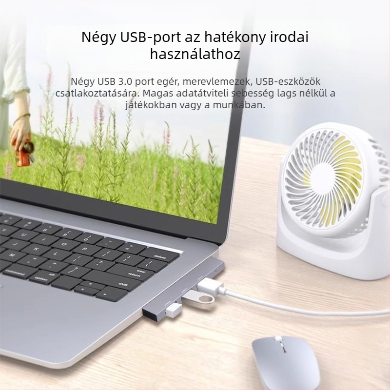 YMCHN ym006 USB 3.0 jobb oldali hub alumínium ötvözetből, 1–4 portok, Type-C dokkoló