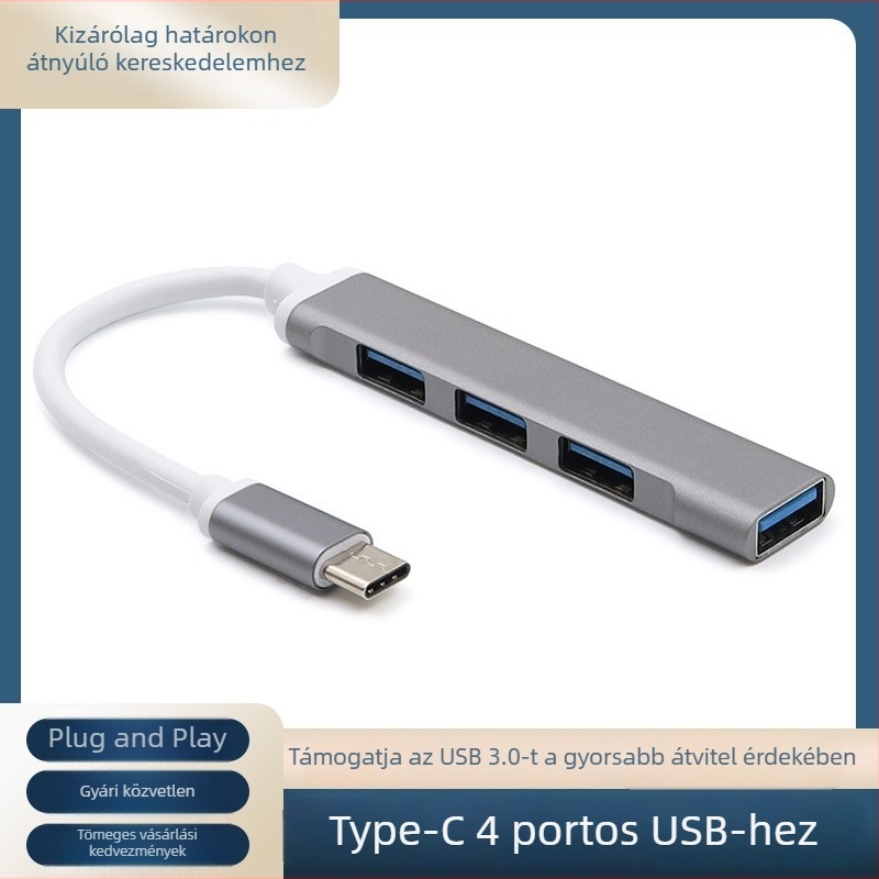 Type-C 4-port USB 3.0 hub alumíniumötvözetből, OTG dokkoló