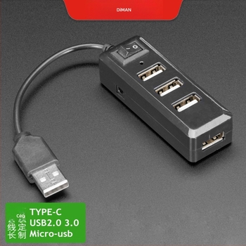 DM-HB07 USB 2.0 hub négy porttal, Type-C és Micro USB interfeszsekkel laptophoz