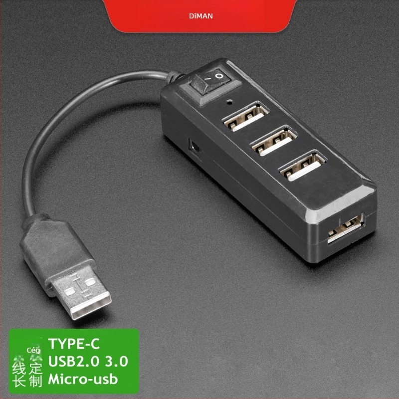 DM-HB07 USB 2.0 hub négy porttal, Type-C és Micro USB interfeszsekkel laptophoz