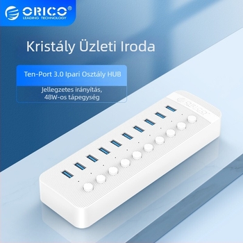 Orico 7-portos USB 3.0 hub független kapcsolóval, 5Gbps, külső tápegység, modell CT2U3-10AB