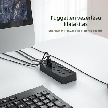 Orico 7-portos USB 3.0 hub független kapcsolóval, 5Gbps, külső tápegység, modell CT2U3-10AB