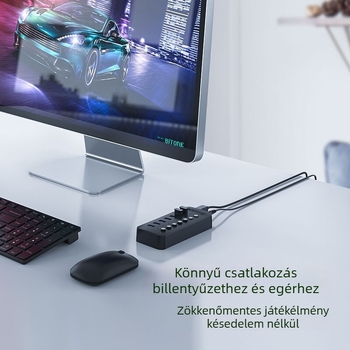 Orico 7-portos USB 3.0 hub független kapcsolóval, 5Gbps, külső tápegység, modell CT2U3-10AB