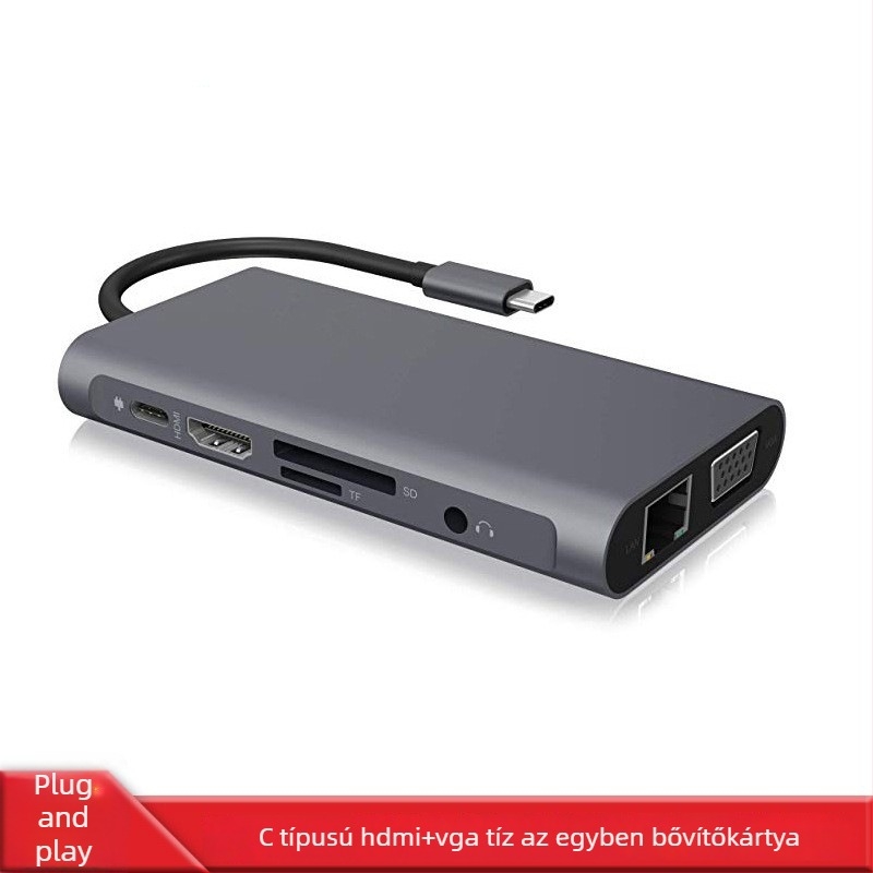 Type-C 10-in-1 hub dokkoló MacBookhoz, alumínium ötvözet