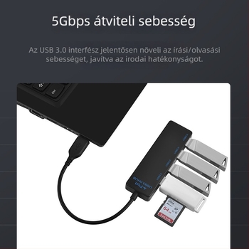 USB 3.0 hub 4 porttal, 1–4 osztó USB-C többszörös interfész átvitelihez