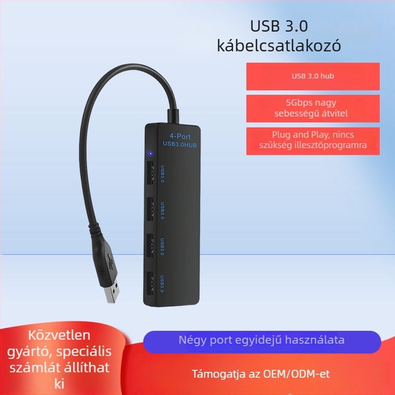 USB 3.0 hub 4 porttal, 1–4 osztó USB-C többszörös interfész átvitelihez