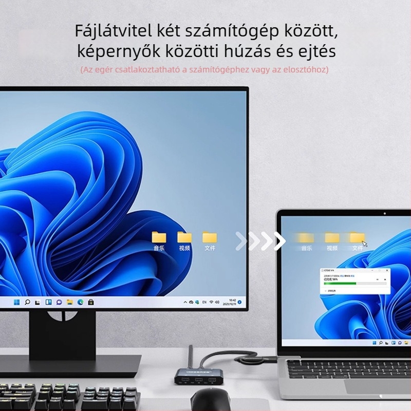 USB intelligens megosztó eszköz KVM-hez, adatátviteli kábel, billentyűzet és egér, USB-C interfész
