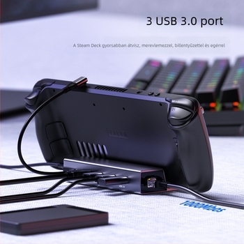 CS-031 Steam Deck bővítő dokk USB-C interfésszel, 5Gbps, 1–6 csatlakozó ág, külső tápegység nélkül