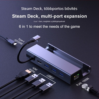 CS-031 Steam Deck bővítő dokk USB-C interfésszel, 5Gbps, 1–6 csatlakozó ág, külső tápegység nélkül