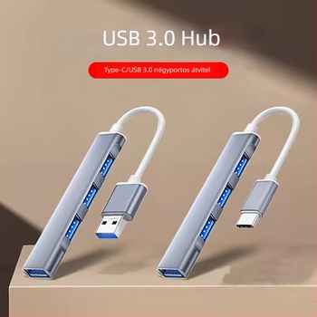 Notebookhoz USB bővítő – 4-port USB 3.0/2.0 hub, USB-C, alumínium
