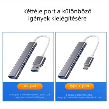 Notebookhoz USB bővítő – 4-port USB 3.0/2.0 hub, USB-C, alumínium