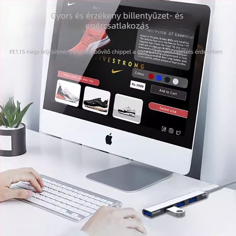 Notebookhoz USB bővítő – 4-port USB 3.0/2.0 hub, USB-C, alumínium