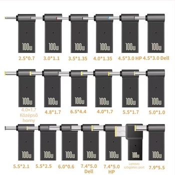 Type-C női DC adapter notebookhoz, 100W PD gyors töltés, L-alakú csatlakozó