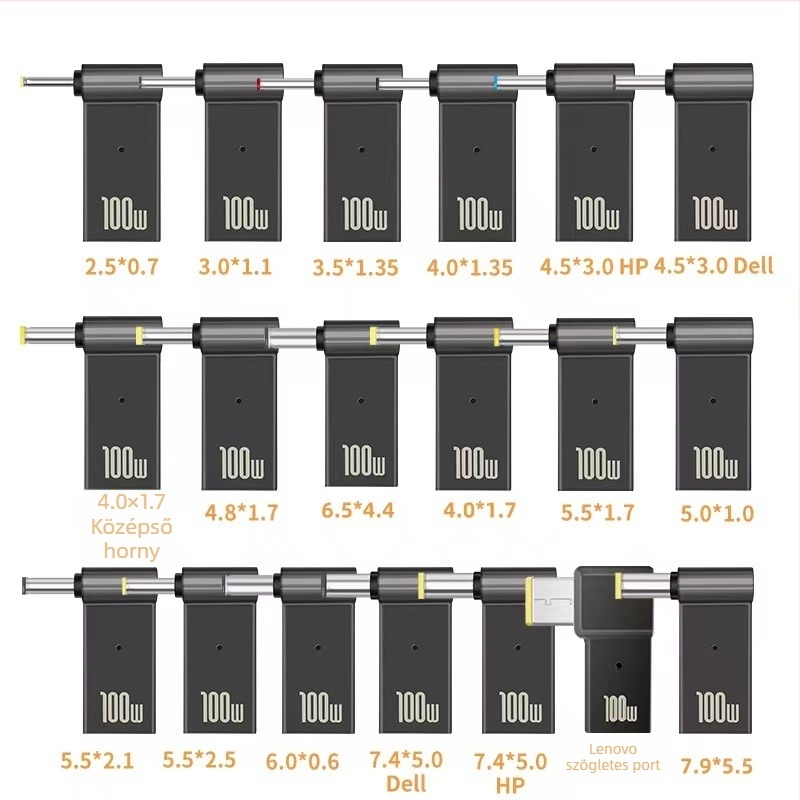 Type-C női DC adapter notebookhoz, 100W PD gyors töltés, L-alakú csatlakozó