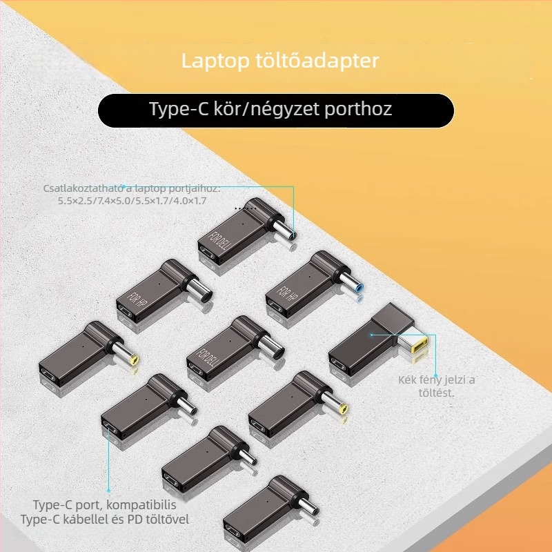Type-C női DC adapter notebookhoz, 100W PD gyors töltés, L-alakú csatlakozó