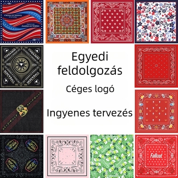 Logóval ellátott négyzet alakú sál, pamut-poliészter, 55×55 cm, digitális nyomtatás és szitanyomás, testreszabás