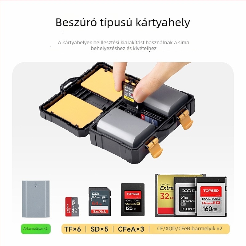 SCB08S Kameraakku és memóriakártya védő doboza – Kompatibilis LP-E6, FZ100, SD/CF kártyákkal; Nyomásálló, Vízálló, Nedvességálló